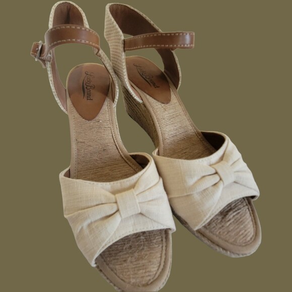 Lucky Brand Kavala Espadrille Jute Wedge Sandals Cream Bow Womens Size‎ 8.5 B - Picture 1 of 7